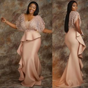 Special Design Plus Size Prom Dresses Sexig lågskuren peplum sjöjungfru aftonklänningar sydafrikanska satingolv Längd formell parti Vestidos 328g