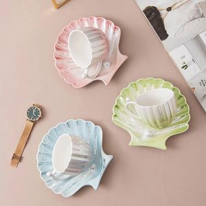 Kubki Pearl Shell Design Ceramika z poduszką tacą kubek kubek kubek herbaty filiżanki biura herbaty