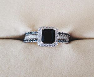 925 srebrne obrączki ślubne Zestaw 3 w 1 pierścień zespołu dla kobiet zaręczynowy palec biżuterii mody świątecznej Bożego Narodzenia1612533