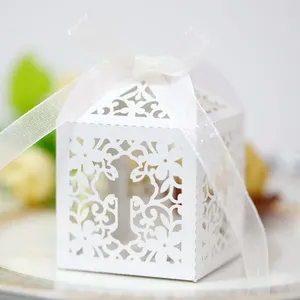 Gift Wrap 50/100pcs Laser White Cross Box For Wedding Guest Baby Shower Baptism Communion Birthday Party Decor Candy Boxes