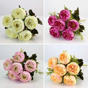 Decorative Flowers 6 Big Head Beautiful Rose Peony Rayon Flower Small Bouquet Flores Family Gathering Spring Wedding Decoration Fake