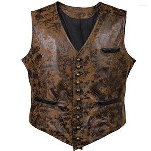 Men's Jackets Mens Steampunk Cosplay Costume Vests Sleeveless Rivet Button Faux Leather Cowboy Waist Coat Chalecos Para Hombre