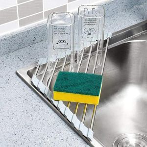 Armazenamento de cozinha Role up Triangle Dish Secy Rack Pia Organizer Corner sobre o porco do pano de esponja Dreno -aço inoxidável Dreneador de aço