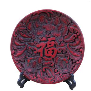 装飾的な置物中国のアンティークフォークコレクションハンド彫刻されたフージーパターンラッカープレート