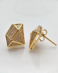 Nytt mode 18K Guld- och vitt guldprinsessor Cut Diamond Mens Earring Studs Personliga Hip Hop CZ Cubic Zirconia Studörhängen J1317479