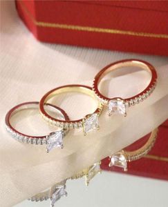 Wedding Love Pierścienie projektant Rectangle Diamond Para Pierścienie Zespół Mężczyzn Kobiet Propozycja Pierścionek zaręczynowy z Box1108681