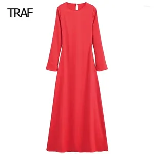 Lässige Kleiderinnen Frauen Kleider Herbst Winter Roter Weihnachten O-Neck Long Sleee Rückenless Vintage Damen für besondere Anlässe