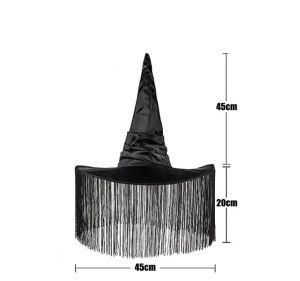 مرحلة ارتداء هالوين مطوية witchcap قبعة الساحرة السوداء الأسود مع نساء كبيرات cos-play أزياء الحزب cap drop stempet otpet