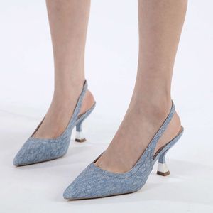 Herbst neue Jeans High Blue Spoted Pumps Marke Designer Büro elegant Frauen flache Maultier Schuhe Frauen Heels