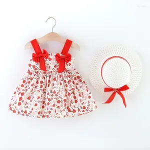 Vestidos femininos vestido de garotas de verão comércio exterior desgaste impressão de pano de morango pequeno halter de pano floral Cap bebê Baby