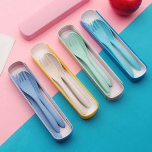 Dinnerware Sets Wheat Straw Three-piece Tableware Set Easy To Clean Creative Outdoor Portable Knife Fork And Spoon Cutlery