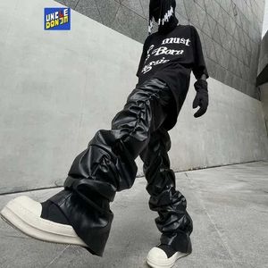 Men's Pants RHNDE Pleated Leather Pants Mens Motorcycle Leather Pants Mens Street Wear Artificial Leather Pants Mens HIP HOPL2405