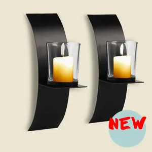 Ljusstakar 2Sets med Glass Cup Modern Iron Art Holder Wall Sconce Easy Install Home Decor avtagbara bröllopshändelser