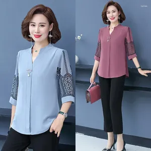 Bloups feminina camisas coreanas tops women women office chiffon elegant v-colar 3/4 manga blusas