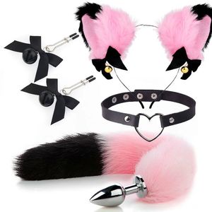 Blumenhaarclip sexy Cosplay Frauen Butt Fox Heck Katzen Plug Foxtail Anal Tails Erotische Lolita Sexspielzeug für Paare 240507