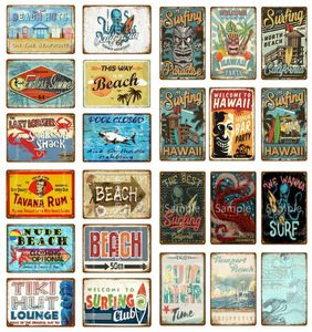 Surf Beach Tin Signs Tavana Rum Metal Plate Decor para a praia Casa de praia Clube de surf Hawaii Pintura decorativa8630998