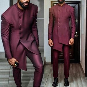 African Burgundy Men's Blazer Suits 2 Pcs Single Breasted Wedding Tuxedos Formal Party Wear Custom Made Fashion Man Suit 234q