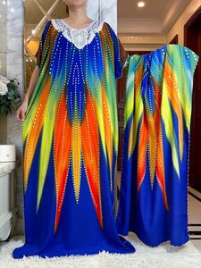 Etnik Giyim Yeni Yaz Kısa Slve Baskı Pamuk Dresse Büyük Eşarp Afrika Dashiki Çiçek Gevşek Kaftan Lady Maxi Casual Vestidos T240510