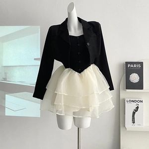 Abiti da lavoro Donne primaverili di moda autunno blazer blazer corti set abbinamento elegante giunta soffice abito imbracatura a maglie due pezzi abiti da due pezzi