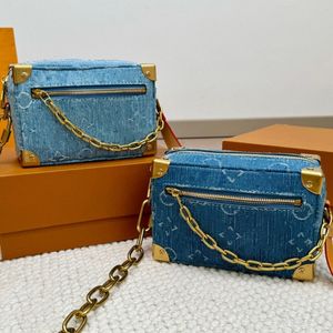 24SS MENS OCH WOMENS Luxury Designer Trunk Denim Small Case Bag Handbag Shoulder Crossbody Purse 18cm