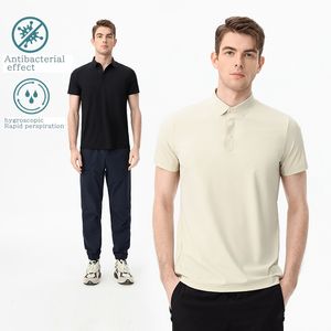 Camisa de pólo de manga curta de seda gelo Homem verão outono nova moda lapela camiseta sofisticada colo puro colo camisetas respiráveis sequemolas de seco de roupas masculinas roupas masculinas