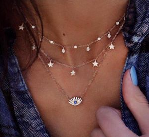 Weinrebe Goldfarbe Kristall Wassertropfen Stern Augenanhänger Halskette für Frauen Boho Charme Halskettenkragen 63844995954