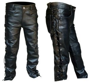 Calças masculinas calças de couro da moda Motora de motocicleta PONTES PONTES DE INVERNO PALTAS RETRO MEDIEVA
