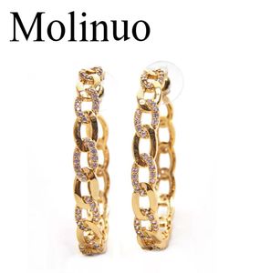 Molinuo 4245mm Popular hoop Earrings With CZ link chain desgin Circle Earrings GOLD color fashion Big Circle For Women7730559