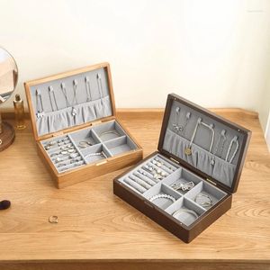 Storage Bags Casegrace Solid Wood Jewelry Box Earrings Necklace Ring Velvet Case Jewellery Display Stand Gift Boxes Organizer