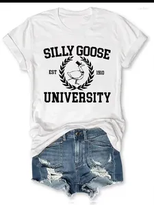 Женская футболка T Roomts Personality Dully Coose University Slogan Women футболка 2024 школьная мода женская рубашка смешная оливковая ветка утка футболка