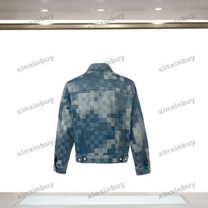 xinxinbuy men designer coatジャケットゴツゴクしたモザイクチェッカーボードデニムファブリックデニム1854長袖女性レッドM-xl