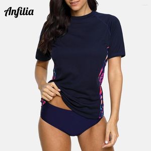 Costumi da bagno femminile Anfilia Ladies a manica corta RashGuard Shirina ad asciugatura rapida Shirt Floral Stampa Floral Rash Guard Tupf 50 Surfing Top Running Biking