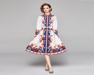 2021 Runway Floral Button Shirt Dress Long Sleeve Women Designer Tryckt Slim Office Ladies Elegant Aline Dresses Autumn Winter F9167939