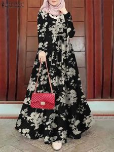 Этническая одежда Zanzea Spring Floral Print Musslim Musslim Dress Long Slve Ramadan Turkey Vestidos Vintage Holiday Maxi Rope Kaftan Touldress Sundress T240510