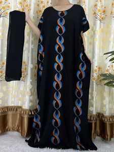 Etnik Giyim Yeni Stil Kısa Slve Afrika Dashiki Elbise Katı Pamuk Nakış Gevşek Kaftan Lady Yaz Maxi Günlük Elbiseler Vestidos T240510