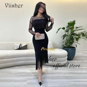 Abiti per feste Black Mermaid Evening Long Sleeve O Neck Arabian Dubai Prom abito con abiti di occasione formale a fessura