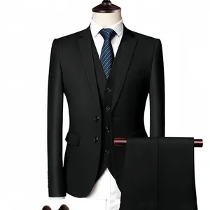 Herrdräkter (jacka västbyxor) lyxiga high-end varumärke fast färg affärskontor kostym 3 stycken set brudgum bröllop fest tuxedo