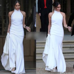 겸손한 단순하고 깨끗한 인어 웨딩 드레스 2018 왕자 해리 메건 마르클 웨딩 파티 가운 홀터 단순성 공식적인 드레스 2698