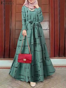 Ethnic Clothing ZANZEA 2024 Spring Women Muslim Dress Fashion Kaftan Vestidos Long Slved Printed Dubai Turkey Abaya Long Dresses Eid Mubarek T240510