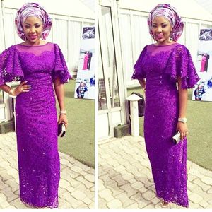 2019 Purple African Evening Dresses Long African Women Style aftonklänning blossade halv ärmar Nigerian Africa Evening Party Dress 276n