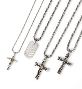 925 Sterling Silver Necklace Necklaces Men Woman Full Diamond Jewelry Chevron Cross Pendant Pave Zircon Dog Necklace Peace Medal Bronze8584590