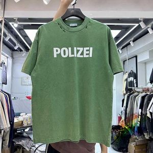 Mäns T-shirts tvättade GRN Destroy Ho Polizel Heavy Fabric T Shirt Men Kvinnor Högkvalitativ T-shirt H240508