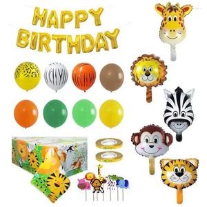 Party -Dekoration Dschungel Tier Thema Ballon Garland Kit Lion Giraffe Aluminium Film Tischdecke Kuchen Row Kinder Geburtstagdekoration