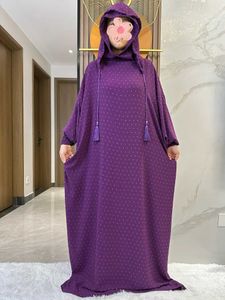 Abbigliamento etnico 2024 Nuovo Ramadan Muslim Due cappelli Abaya Dubai Turchia ISLAM Abbigliamento preghiera 100% Abiti in tessuto di cotone Islam Donte Dress Kaftan T240510