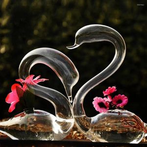 Вазы прозрачный стеклянный ваза форма лебедя гидропонный контейнер террариум горшечный растение цветочный горшок на стойке домашний сад украшения