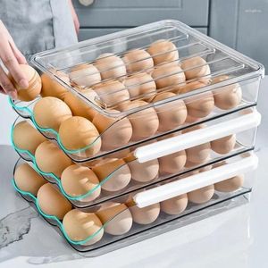 Speicherflaschen Automatische Rolling Egg Box Plastik Rack Korbbehälter Spender Kühlschrank Küche Verschiedene Schränke