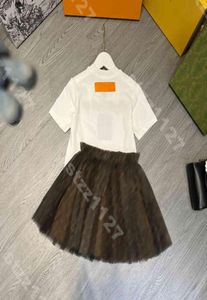 Louisclothes Designer Baby Girls Shirt Dress Set Lace Mesh Luxury Party Dresses Summer Cotton Sheple Sleeve Shirt Kjolar Logo Brand8272637