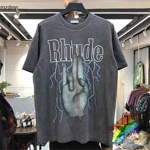 Rhude T Shirt Män kvinnor tvättade Do Old Streetwear Tshirts Summer Style High Quality Top Tees