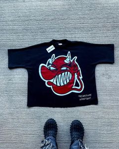 Devil Graffiti Gothic Punk Print Street Kurzarm T-Shirt Männer Vintage Y2K Baggy Tägliches Tiefpunkt O-Neck-Paar übergroßen 240511