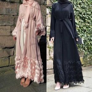 Ethnic Clothing Elegant Thick Fluffy Lace Tassel Abaya Muslim Dress Full length Dubai Female Flare slve Islamic Dress wy1333 dropshiping T240510